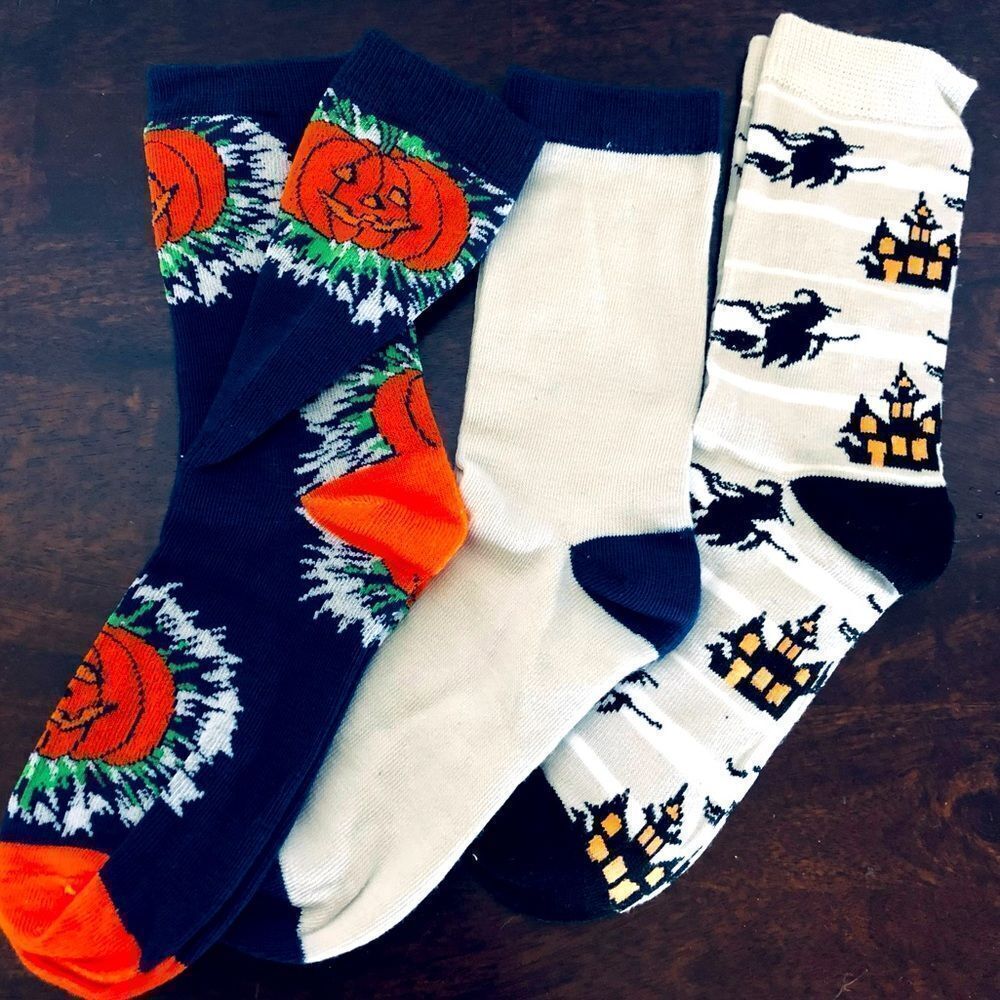 Halloween Witch Pumpkin 3-pr Adult Fun Socks